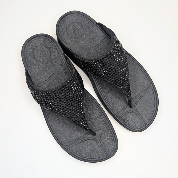 Fitflop LULU Crystal black toe post sandals black flip flops toe thong size 8 - Picture 1 of 7